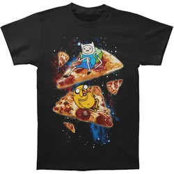 Adventure Time Men'S Pizza Black T Shirt Men Short Sleeve New Arrival Male Tees Casual Boy T-Shirt Tops Discounts Round Collar