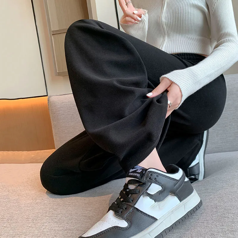 秋冬厚みのワイドレッグパンツ女性ハイウエストルーズストレートカジュアルパンツ韓国ストリートクラシックドレープスウェットパンツ