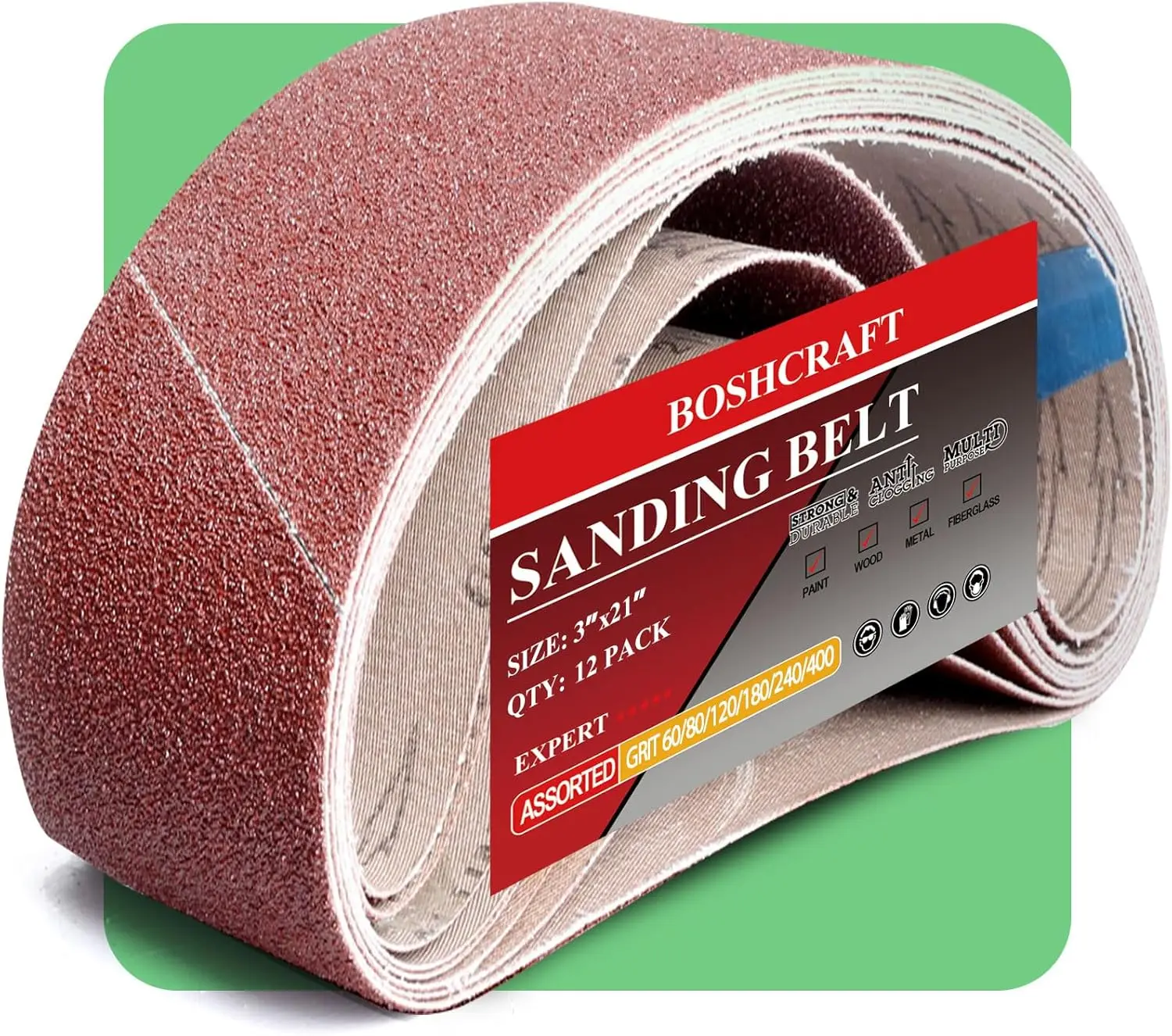 

21 Pack 3x21 Inch Sanding Belts Assorted Grits for Belt Sander Woodworking Metal Polishing with Aluminum Oxide