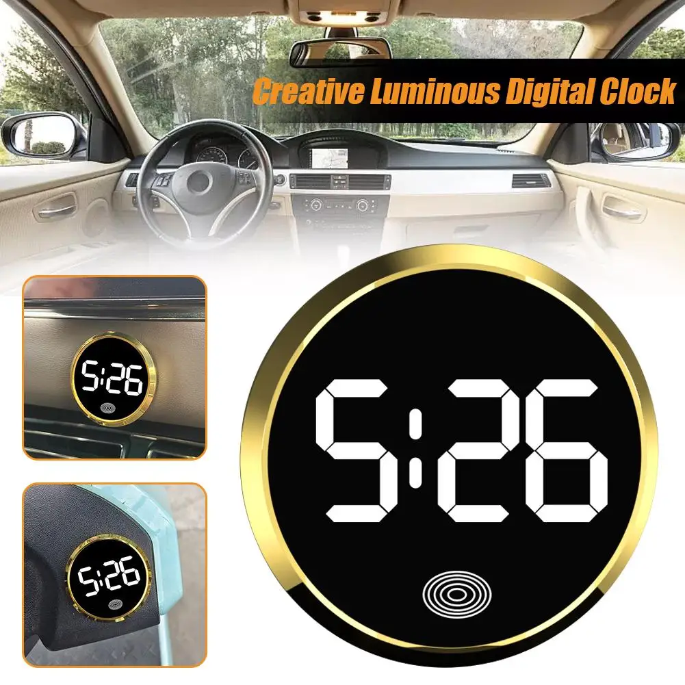 New Car Clock LED Electronic Watch Round Alloy Touch Luminous Creative Digital Clock For Car Supplies Accessories