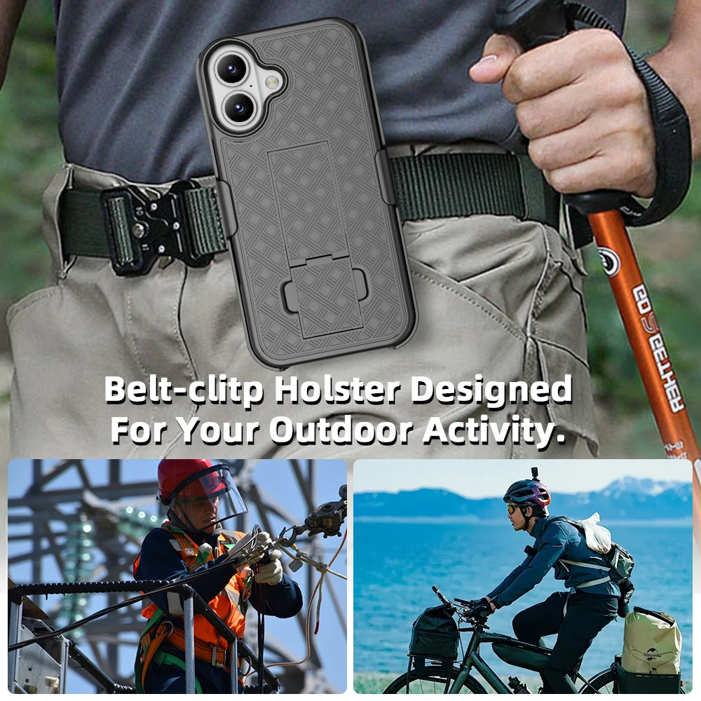 Sport Case Waist Belt Clip Holster Kickstand Holder for iPhone 17 Air 16 15 Plus 12 mini 13 14 16 Pro Max Belt Clip Back Cover