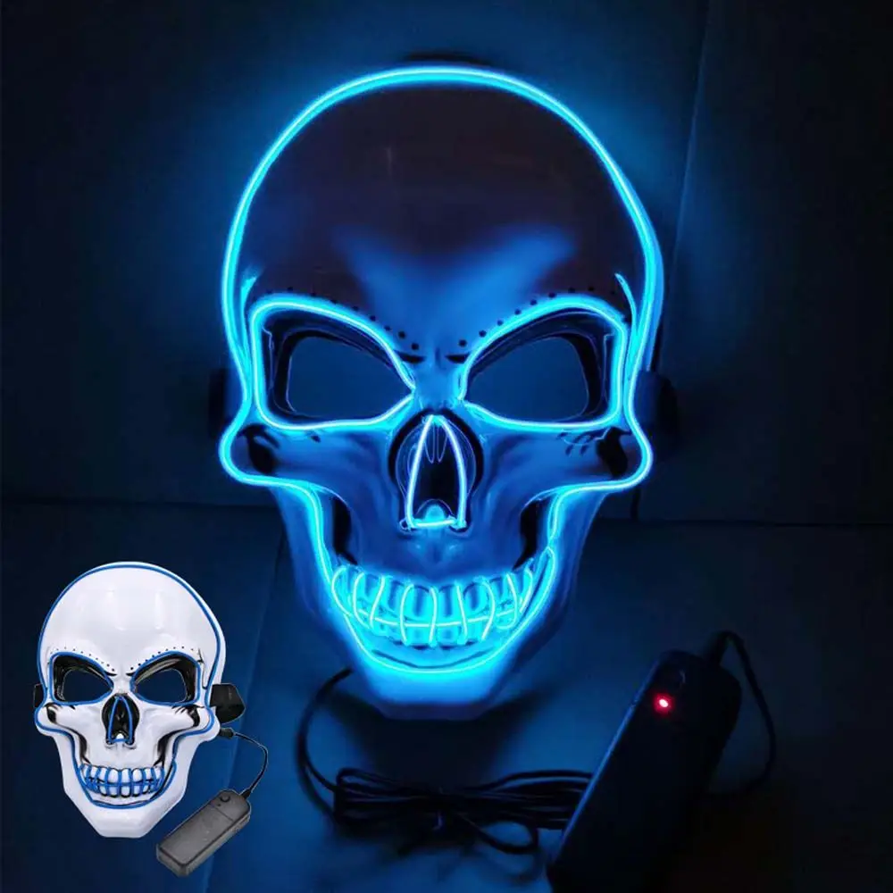 LED Flash Light Up Mask Party อุปกรณ์เสริมฮาโลวีนคอสเพลย์หน้ากากกะโหลกศีรษะสีขาวฮาโลวีน Skull Mask หน้ากากส่องสว่าง Skull หมวกนิรภัย