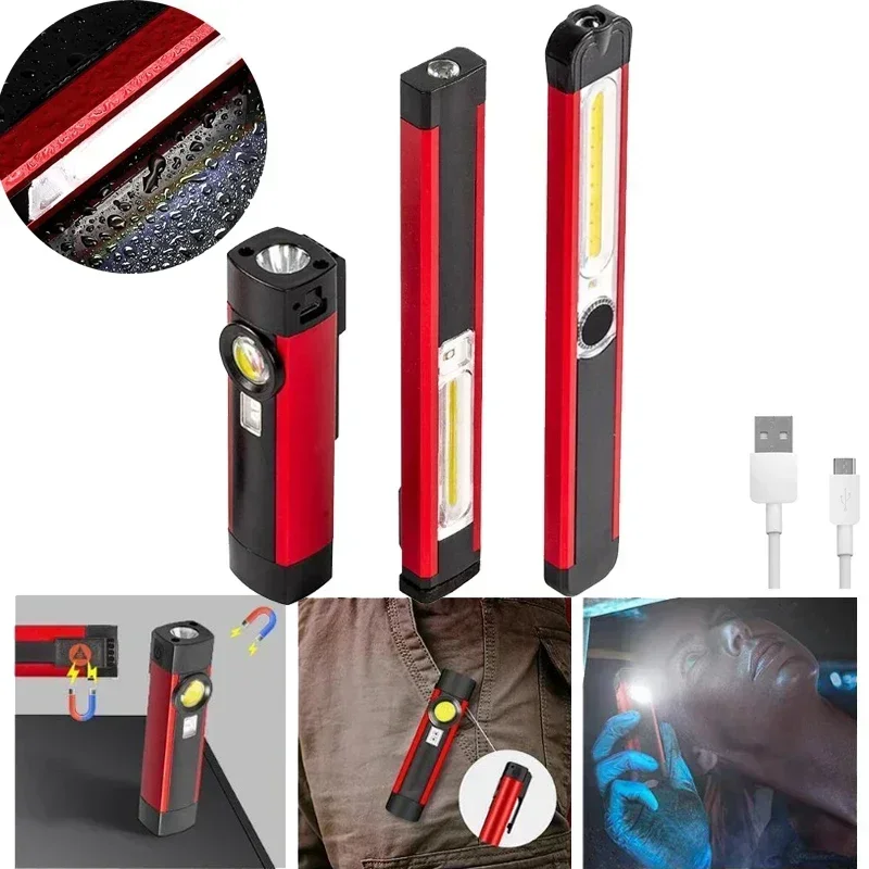 

COB+LED Strong Light Flashlight USB Rechargeable 5-speed Work Light Magnetic Lamp Portable Led Torch for Outdoor Camping Set