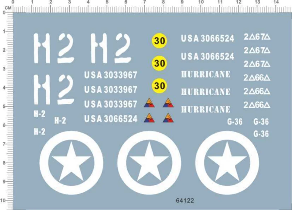 Decalcomania per 1/16 1/18 Scale WWII US earn Tank Model Kit 64122