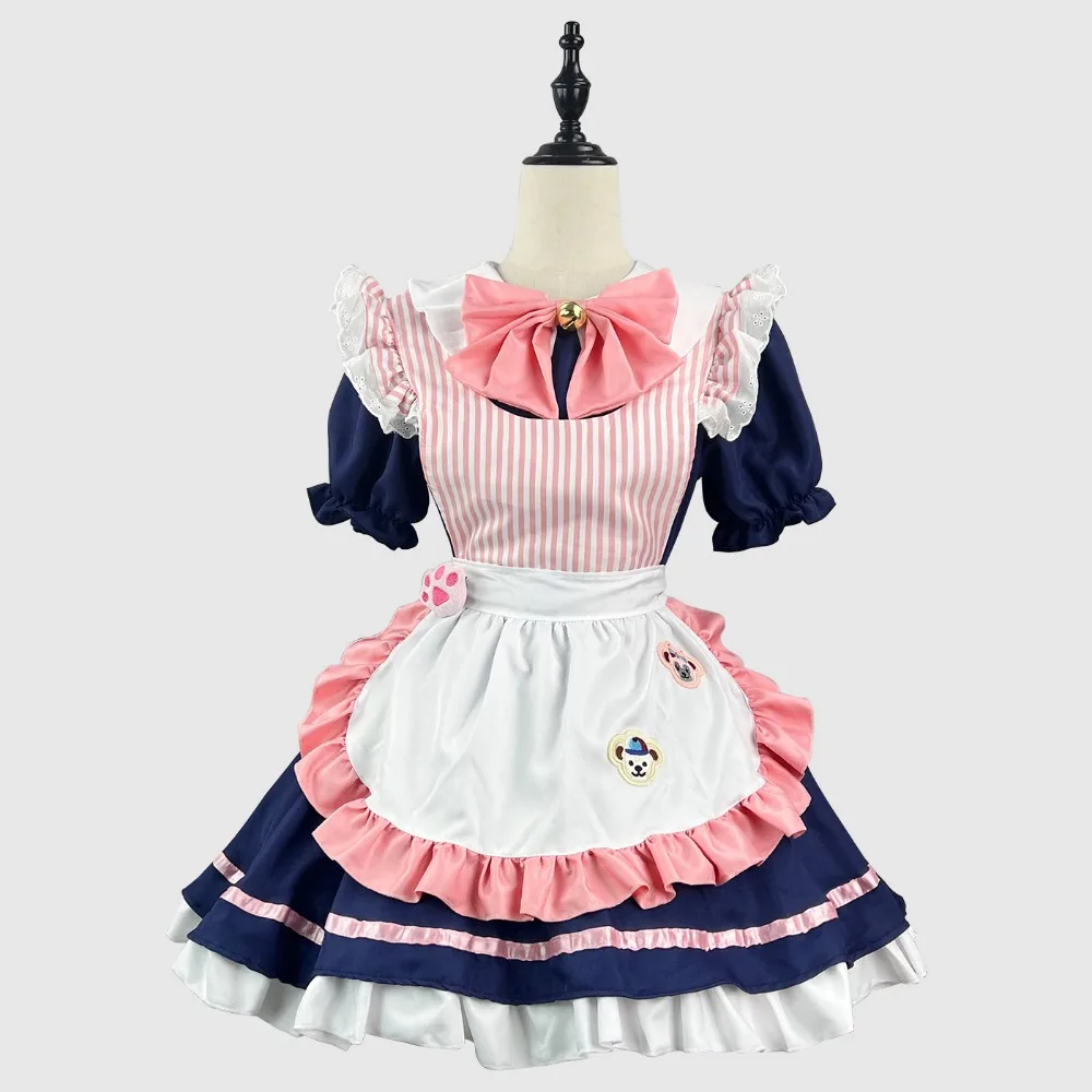 Vestido de sirvienta de café Lolita, de talla grande S-5XL, Vestido de manga corta con volantes, traje para camarera, disfraces de fiesta