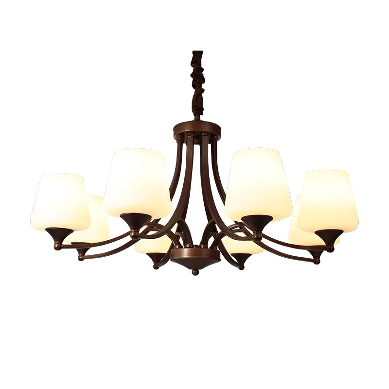 

American chandelier, living room dining room bedroom lighting, rural retro style wrought iron glass French simple