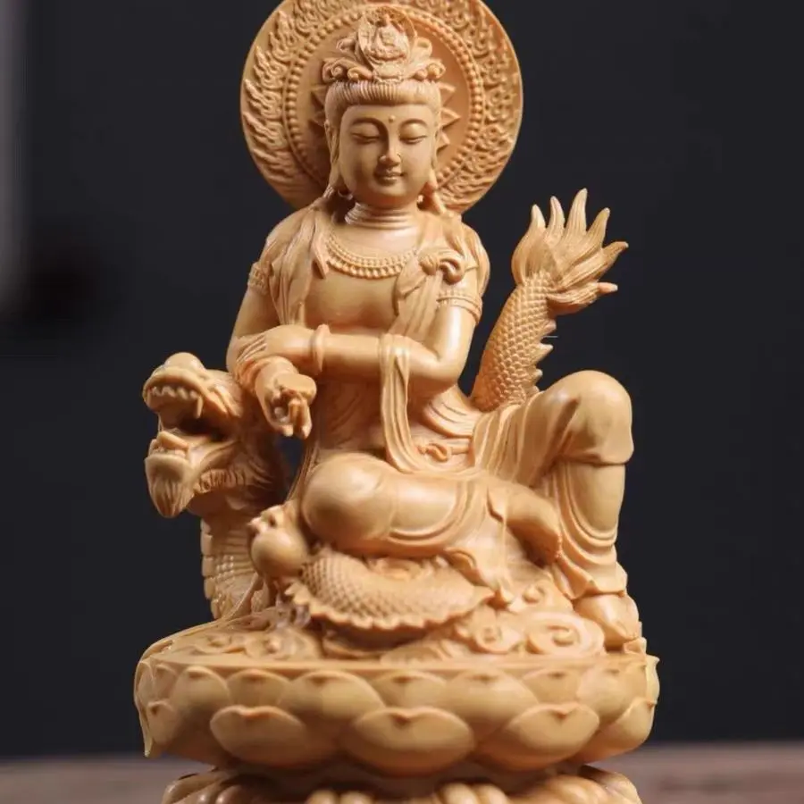 

Резьба из самшита с мелкими листьями Panlong Guanyin Bodhisattva, украшения для гостиной, рабочего стола, ремесла, подарок