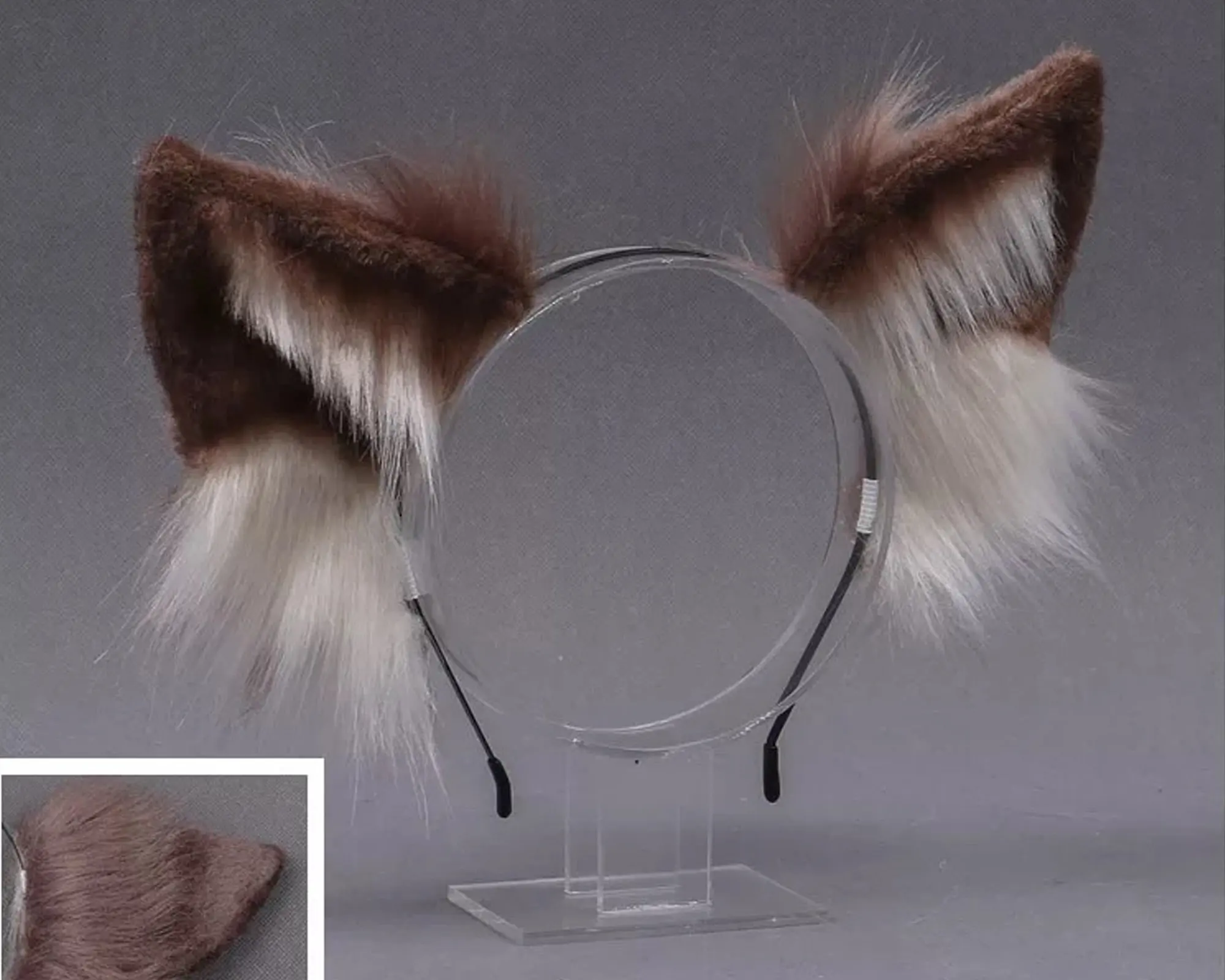 Dog ears and tail set,Furry animal ears,Wolf cosplay costumeļ¼Realistic wolf ears and tail set,Werewolf ears and tail,Brown wolve