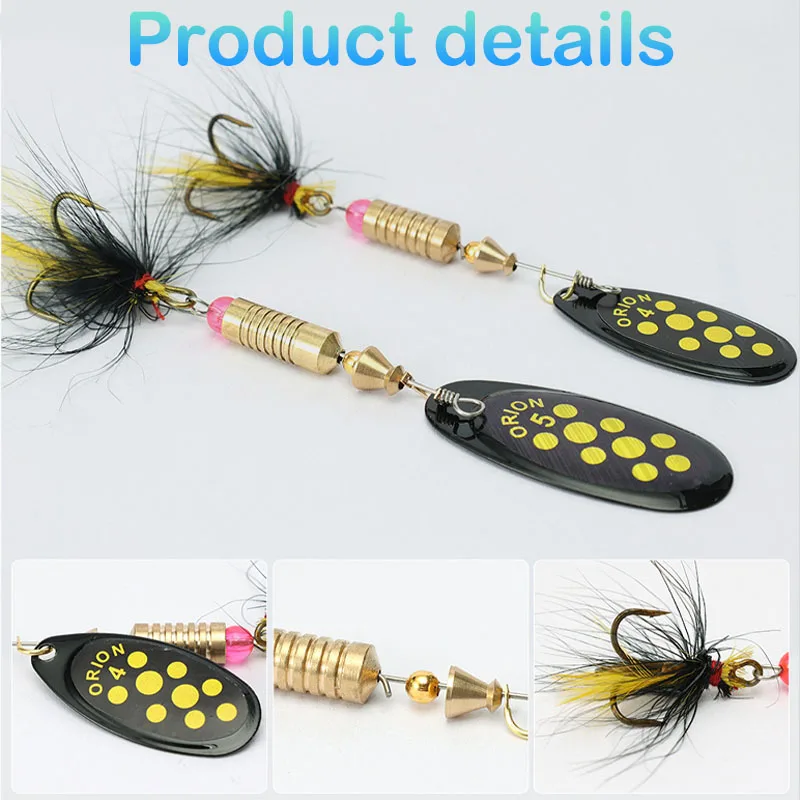 Leurre de pêche en métal dur avec spinner rotatif et paillettes, appât avec hameçons à plumes, 3.5g/4.5g/7g/9g/12g, 1/2 pièces