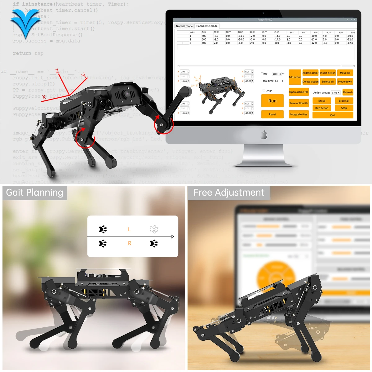 Hiwonder PuppyPi AI Vision ROS Open Source 8DOF Quadruped Robot Dog Powered by Raspberry Pi 5 Education Robotic Kits