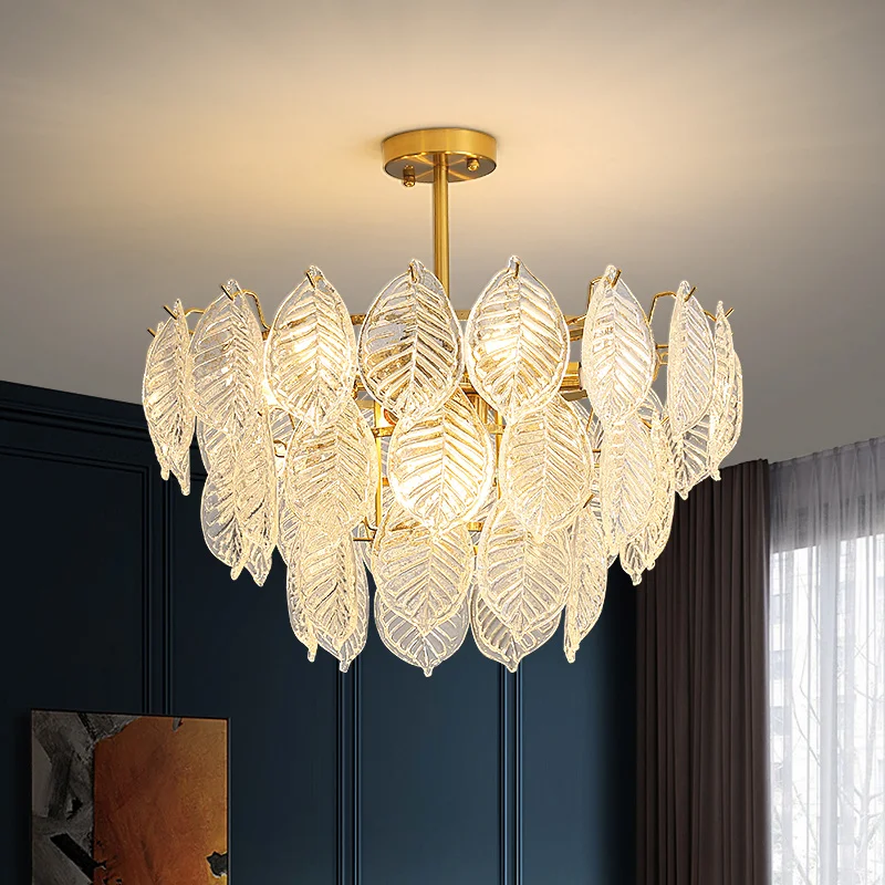 

Modern Chandelier For Dining Room Leaf Glass Lampshade Hanging Lamp Living Room Bedroom Pendant Light Suspension Design Fixtures