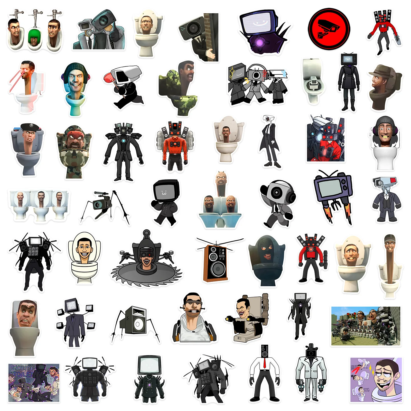 50 قطعة Skibidi المرحاض الكرتون لعبة ملصقات الشارات للهاتف المحمول المحمول الدراجة حقيبة بولي كلوريد الفينيل مقاوم للماء الاطفال ملصق اللعب الهدايا