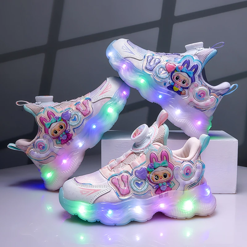 

Disney LED Casual Sneakers Pink Purple for Spring Girls Cartoon Print Outdoor Shoes Children Lighted Non-slip Shoes