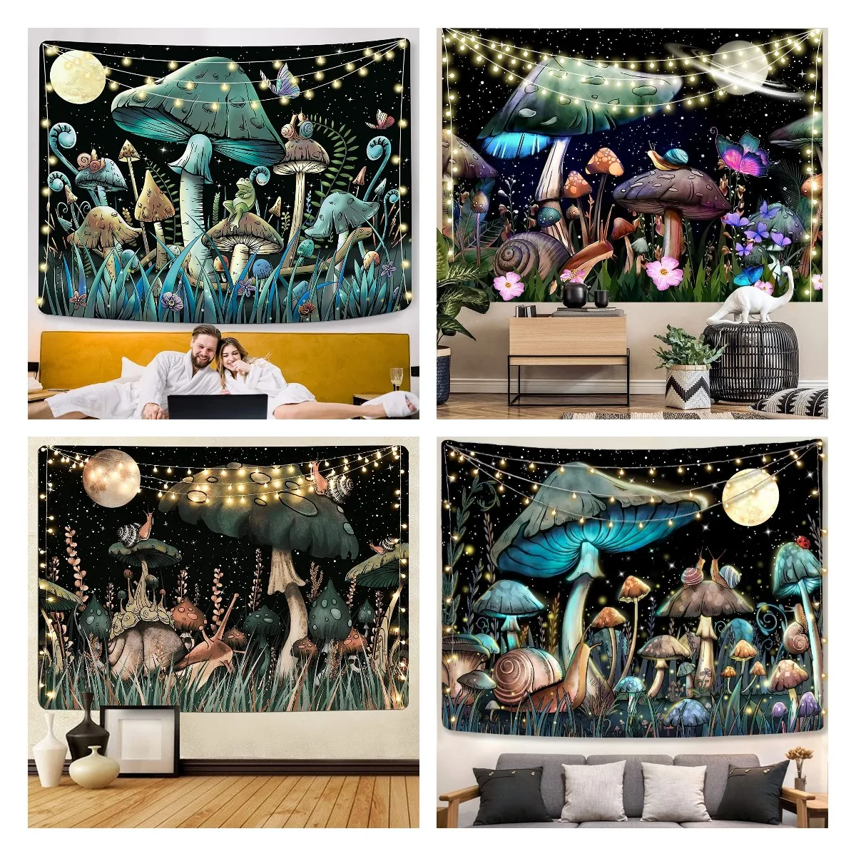 

Mushroom Tapestry Wall Hanging Moon Stars Snake Snails Cute Tapestries Trippy Plant for Room Decor Aesthetic Bedroom Decoration