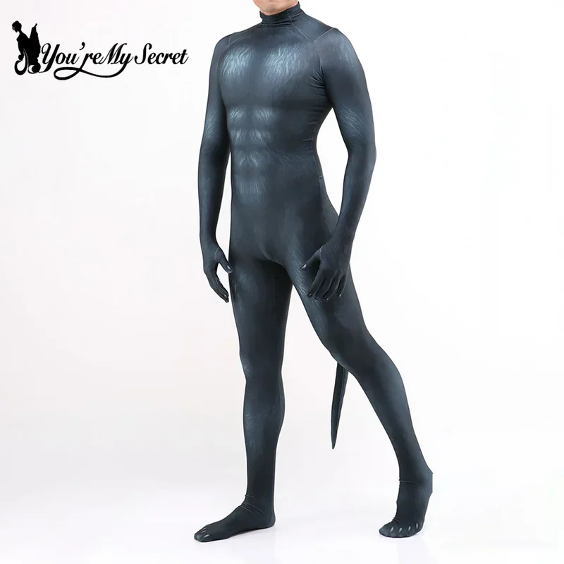 Bear House [You're My Secret] Halloween Cosplay Animal Wolf Printed Costume with Tail Crotch Zipper Party Outfit Zen2025 PPT01..