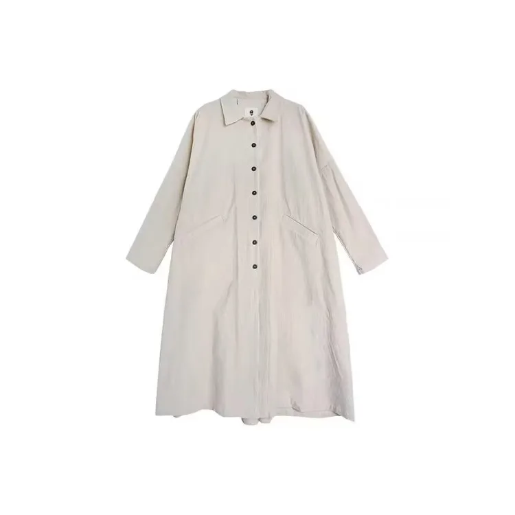 

Women's Pure Cotton Corduroy Coat Autumn Winter New Sle Mid-Length Jaet Vintage Commute Loose Fit Long Sve Collar