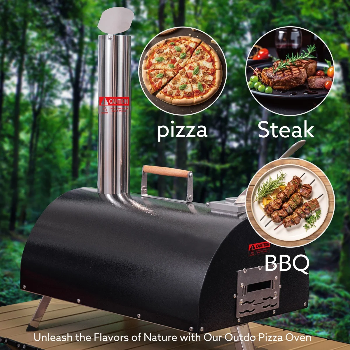 Pizza Oven Outdoor 12inch Automatic Rotatable Pizza Ovens Stainless Steel Wood Fired Pizza Oven Pizza Maker Built-in Thermometer