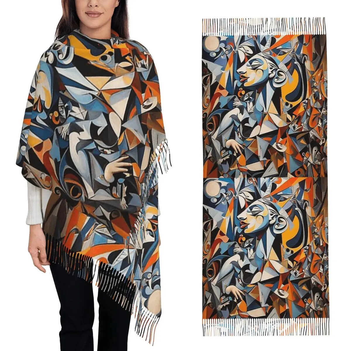

Guernica Fractalized B Spain Pablo Picasso Guernica Scarf Tassel Scarves for Women Shawls and Wraps Long Fall Winter Shawl Wrap