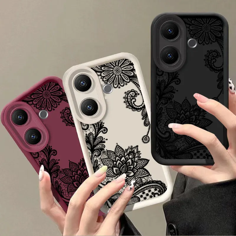 Flexible Silicone Case For Vivo V60 Lite 5G Protective Cover Shockrpoof Lace cat Print Pattern Funda