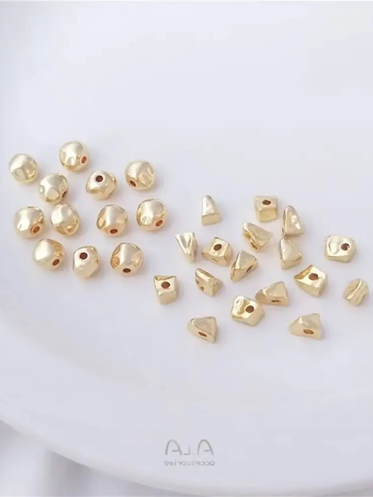 

14K gold coated irregular triangular small broken gold beads irregular round loose beads diy bracelet jewelry material