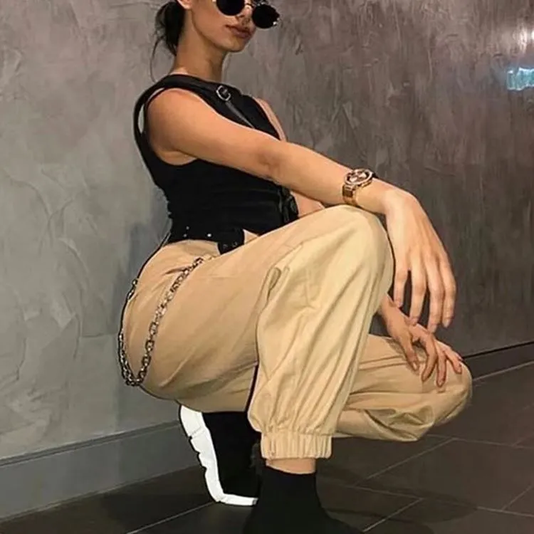 トレンディな女性のカジュアルハルウンパンツローウエスト綿混紡生地若々しい女性のスリングロングパンツ多用途秋のウェア