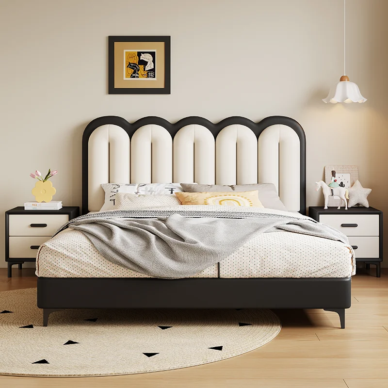 High Quality Modern Luxury Bedroom Furniture Soft Up-holstered Beds Simple king Size Children's Double Bed Frame Cartoon Design