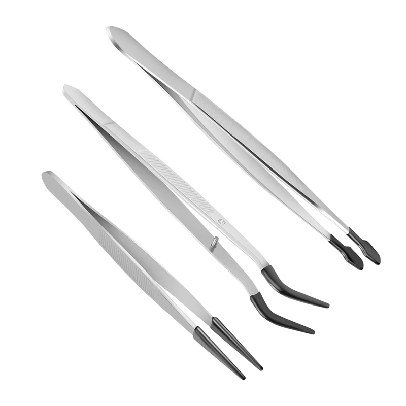 3 Pcs Tweezers Replacement 6Inch Straight Flat Tweezers & 6Inch Bent Tip Tweezers & 4.7Inch Pointed Tweezers