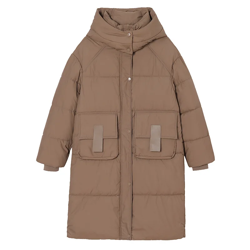 Caldo piumino donna Oversize cappotto lungo invernale con cappuccio tasche grandi cappotto con cerniera spessa donna 2024 nuovo soprabito invernale