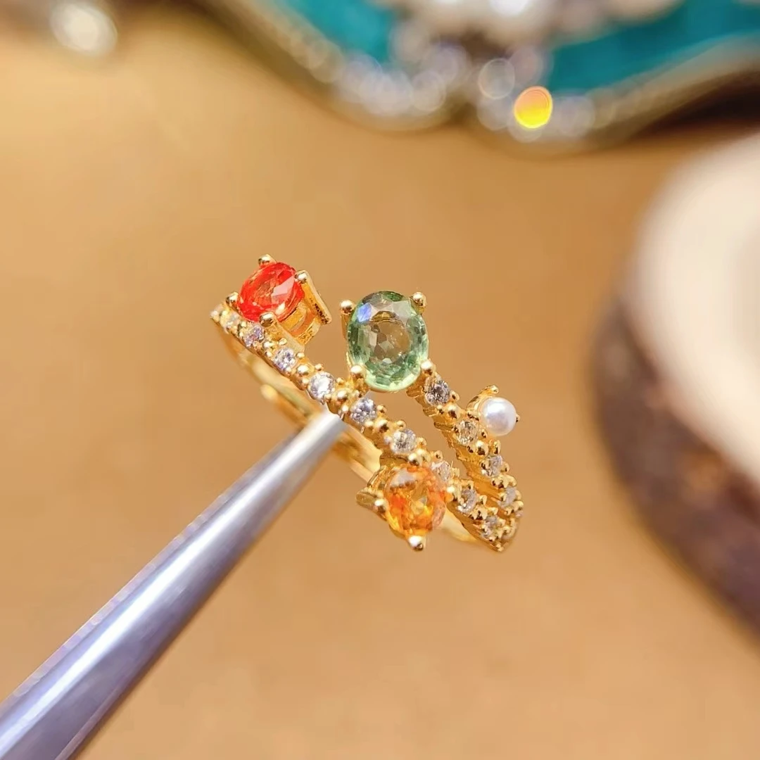 KJJEAXCMY Fine Jewelry Natural New high quality Colored Sapphire Ring Women's Ring S925 Silver Electroplating Process Inlaid