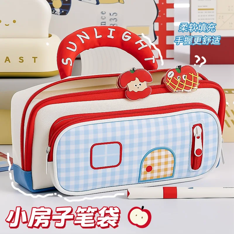 Lovely Cottage Theme Pencil Case Fashion Multi‑pocket Build pencil bag Girls Student Practical School Stationery Supplies