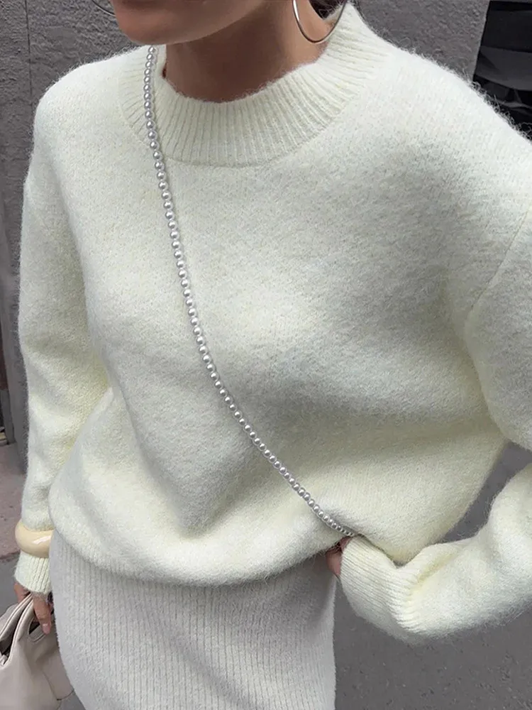 European and American Retro Lazy Style Soft Glutinous Wool Round Neck Knitted Sweater Versatile Soft and Comfortable Sweater