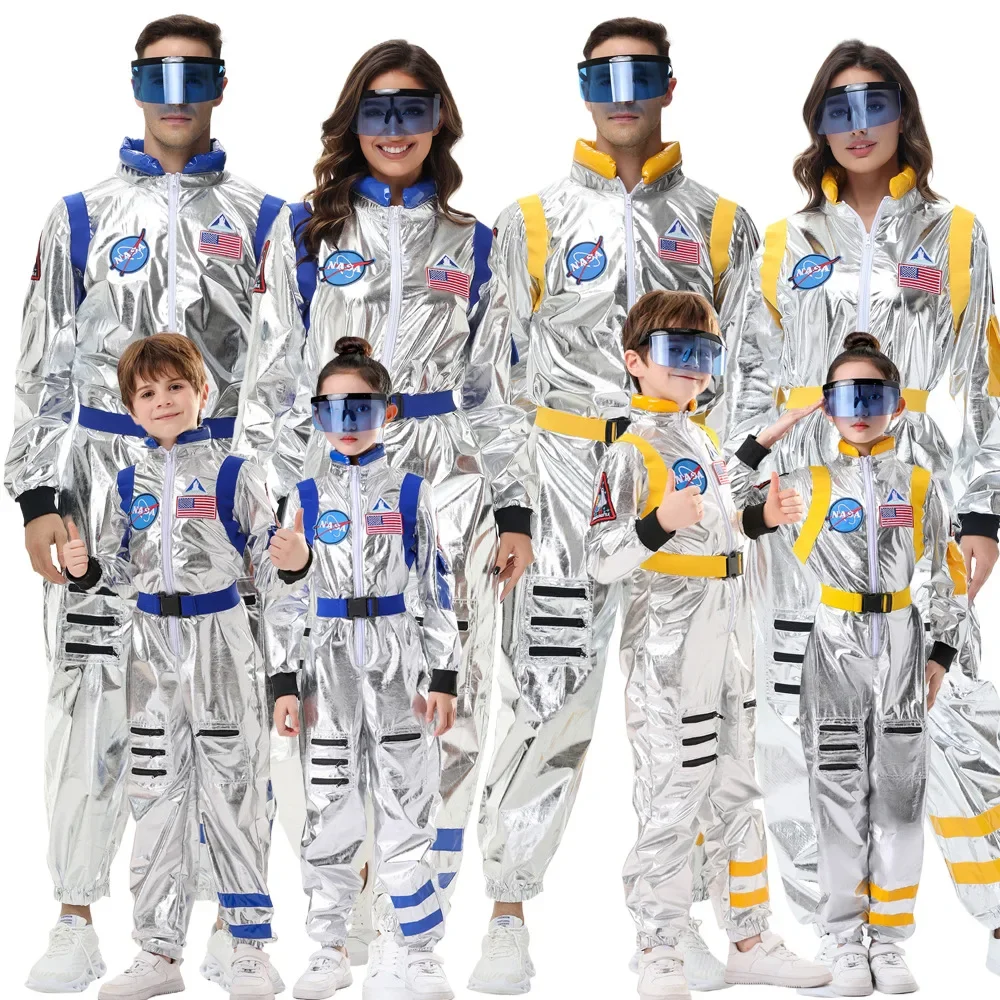 Family Parent-Child Silver Space Jumpsuit Adult Men Women Astronaut Costume Couples Space Suit Kids Robot Halloween Cosplay Suit