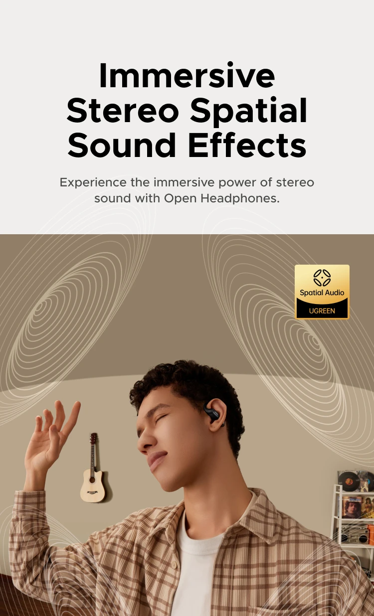 UGREEN FitBuds Open-Ear Headphones Earphones, Ear-hook TWS True-Wireless Bluetooth 6.0 Wireless Earbuds, Spatial Audio, 30H Play