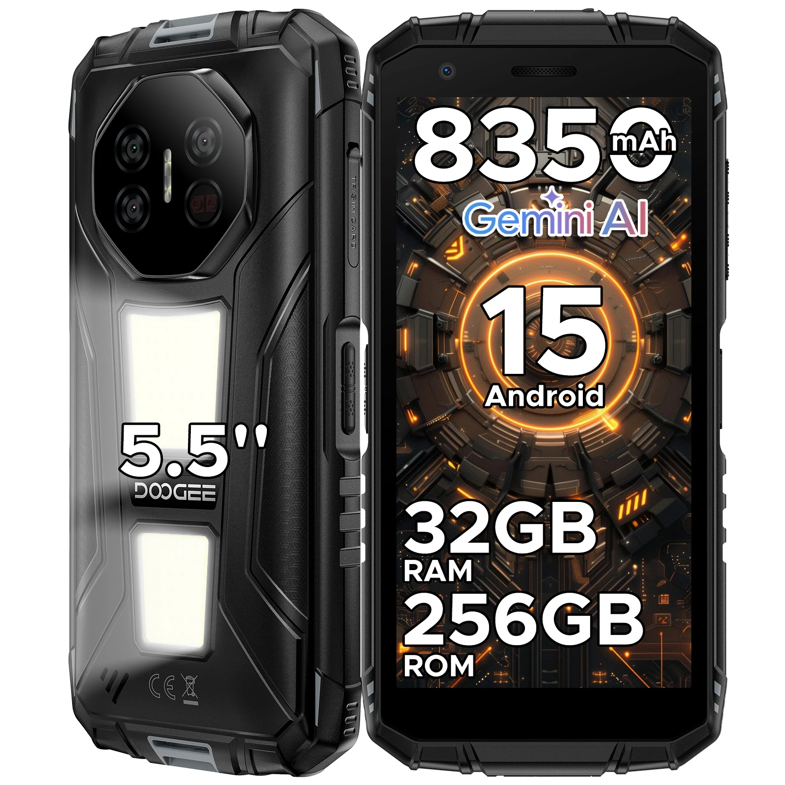 DOOGEE Fire 3 Max Robuuste Telefoon 5,5" HD+ Scherm Campingverlichting 8350mAh 32GB 256GB UNISOC T7250 48MP NFC Android 15 Smartphone