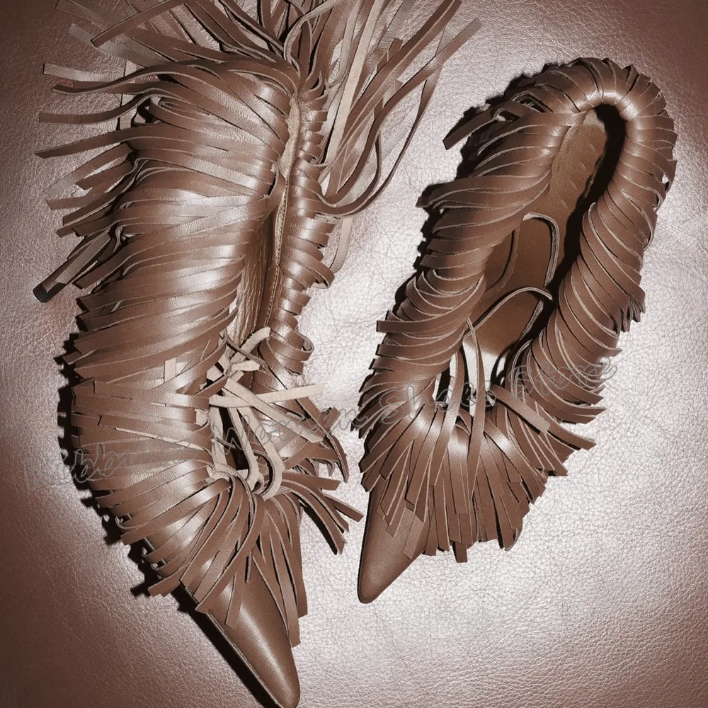 

Tassels Pumps Leather Slip-On Solid Color Pointed Toe Thin High Heels Fashion Luxury Elegant Luxury Concise Sexy Women Shoes New