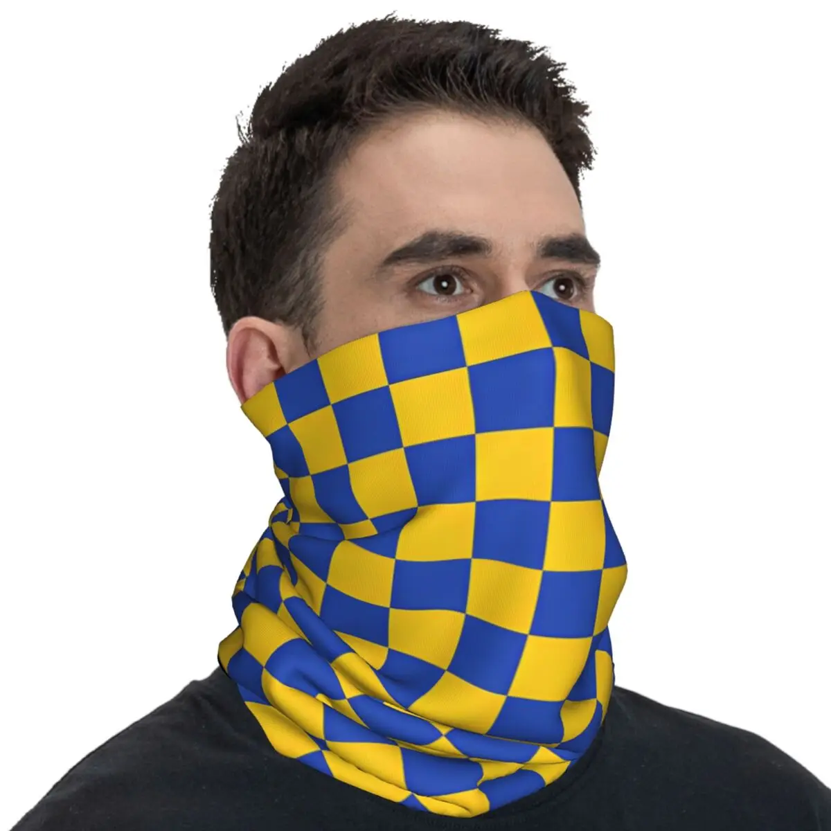 Checkerboard Plaid Yellow And Blue Bandana Fun Balaclava Autumn Hiking Camping Anti-UV Cycling Mask Breathable Face Masks