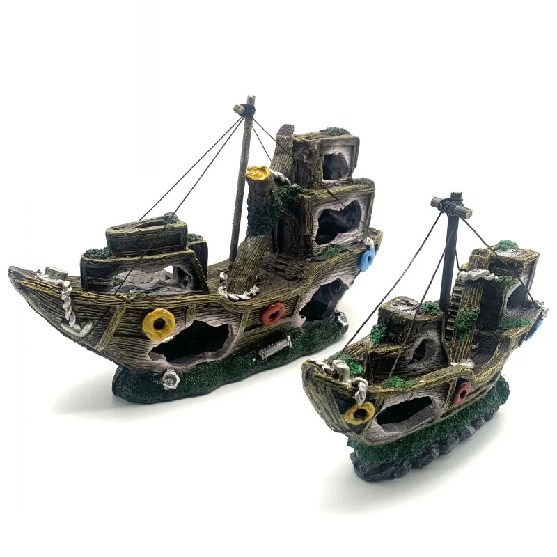 

Pirate Ship Aquarium Fish Tank Landscaping Decoration Shelter House Hollow Resin Small Sunken Ship