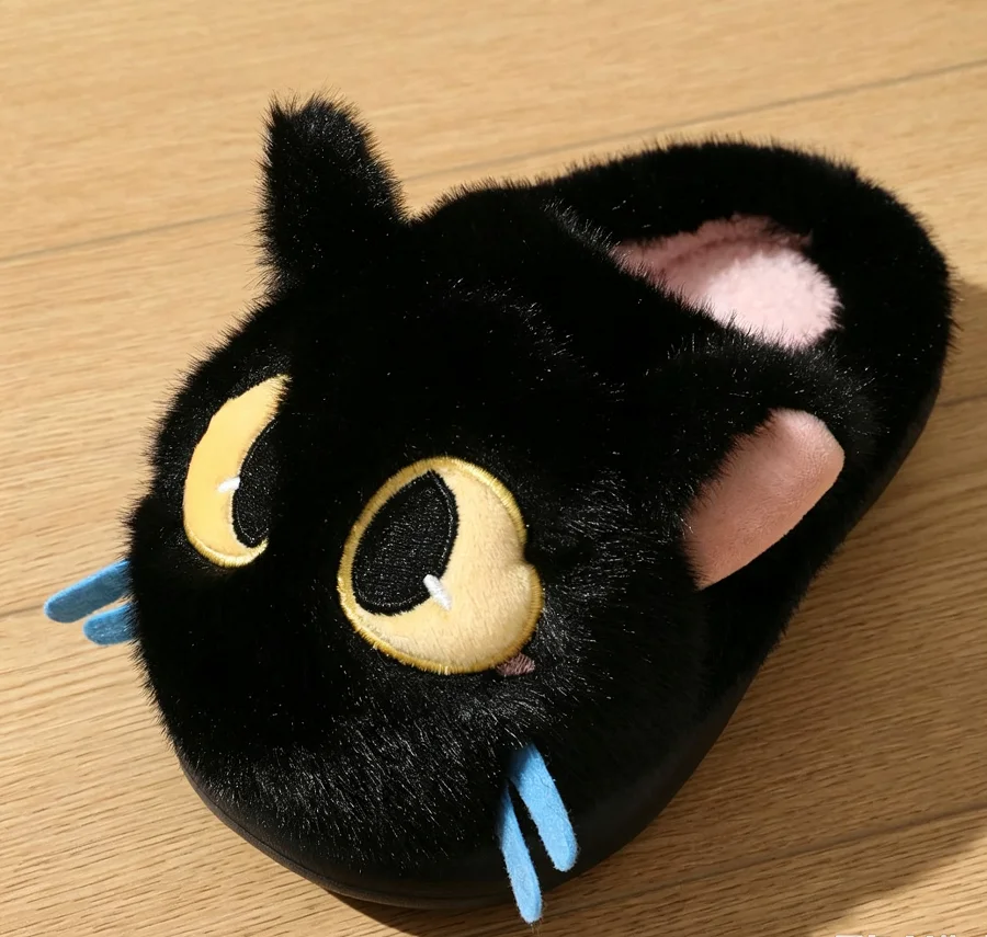New Kids Lovely Multi Color Kitten Fluffy Slides Cozy Plush Indoor Slippers Lightweight Children Home Mules Cute Cat House Shoes