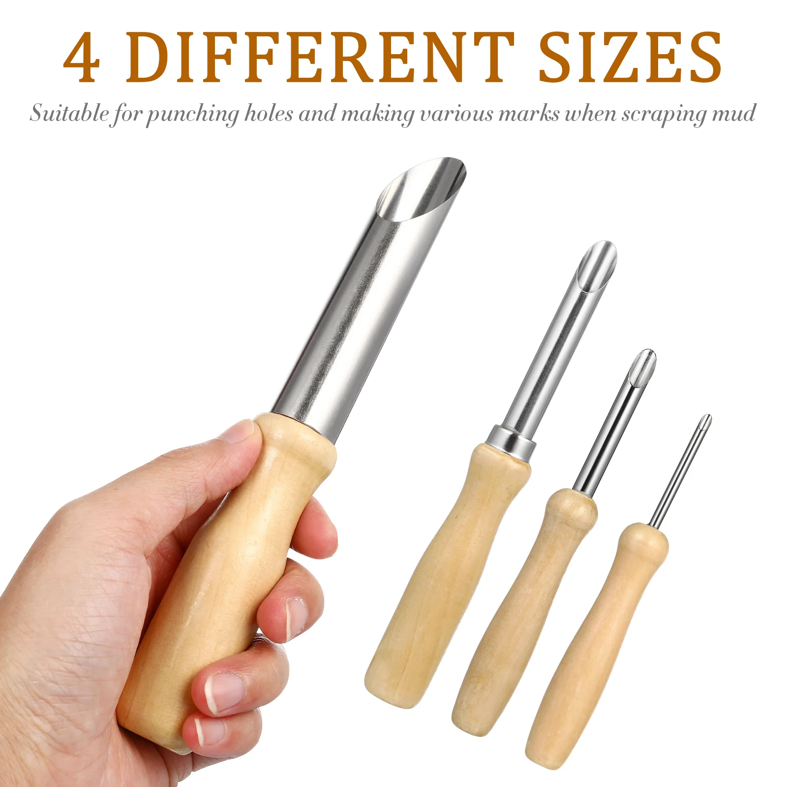 4 Pcs Handle Pottery Sculpting Tools Circle Hole Punch Bamboo Wooden Clay Cutters