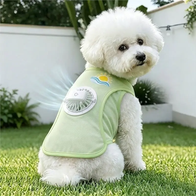 WORTHOWN-Summer Pet Clothes With Fan Removable USB Charging 3-Speed Wind Setting Pet Mesh Clothes Summer