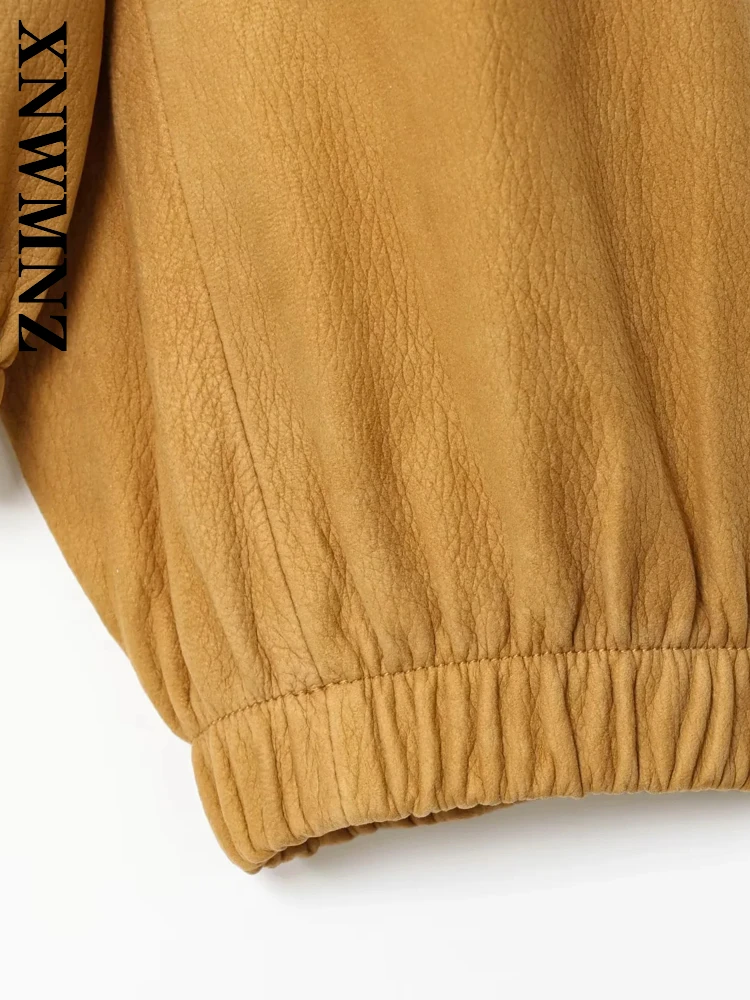 XNWMNZ الخريف المرأة التنقل موضة الوقوف طوق فو الفراء Bomber سترة خمر سيدة عادية كم طويل ملابس خارجية بسيطة