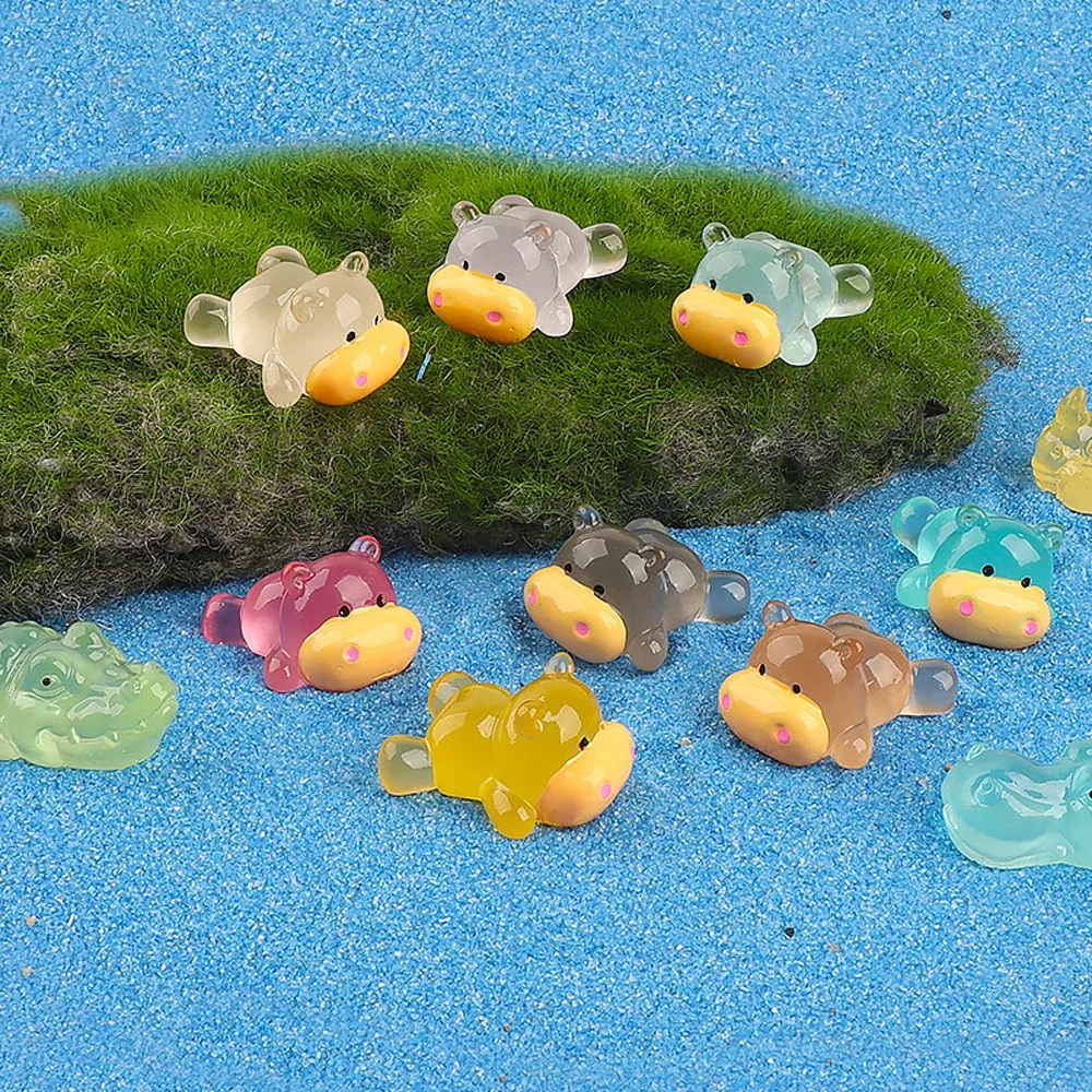 Angry Baby Hippo Mini Hippo Luminous Ornament Light in The Dark Resin Hippo Doll Miniature Bag Cute DIY Crafts