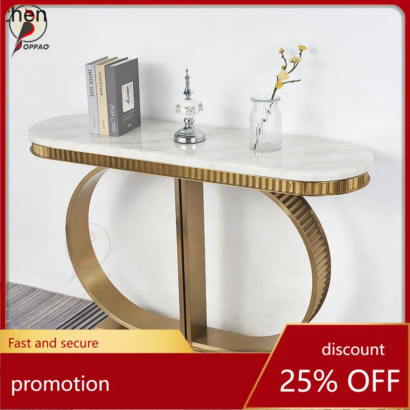 YFY Light Luxury Steel Marble Entryway Table Modern Simple Titanium gold  Hallway Console Table Entryway Decorative Cabinet