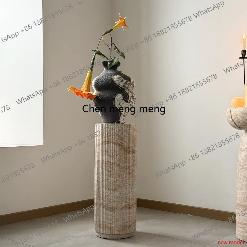 h178Medieval style black and white painted ceramic vase ornament living room flower arrangement, shape decorative flower device