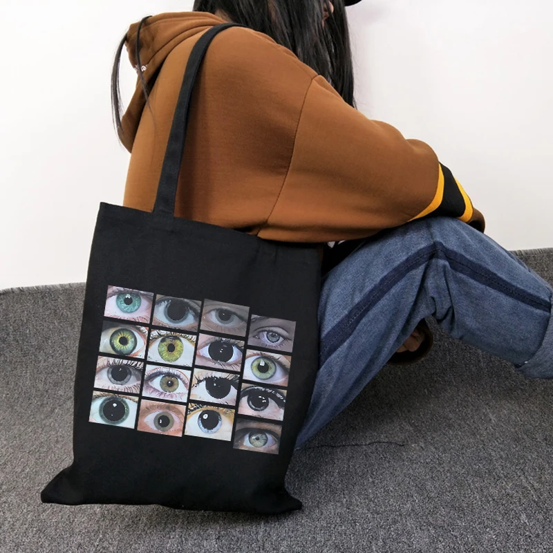 Goth eye print canvas bag Vintage fashion teenage school bag Urban Y2K big capacity grunge hip hop shoulder bag punk shopper bag