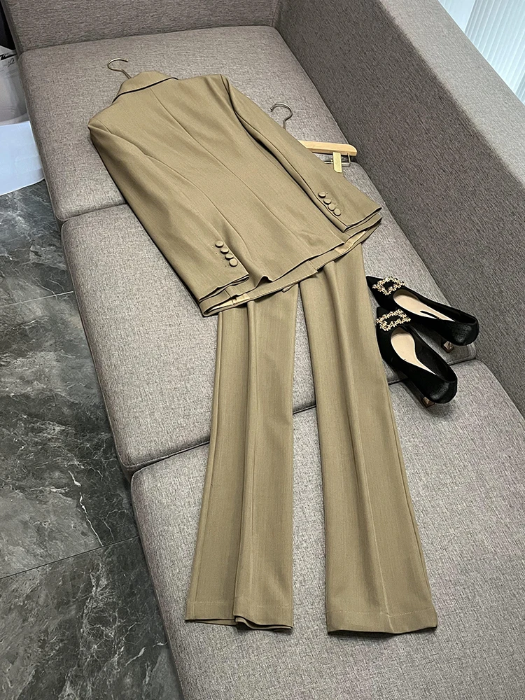 

Khaki Profional Suit Set Women's Commuter Wide Leg Pants Two Piece Set Ele Busin Wear Office Faion C08