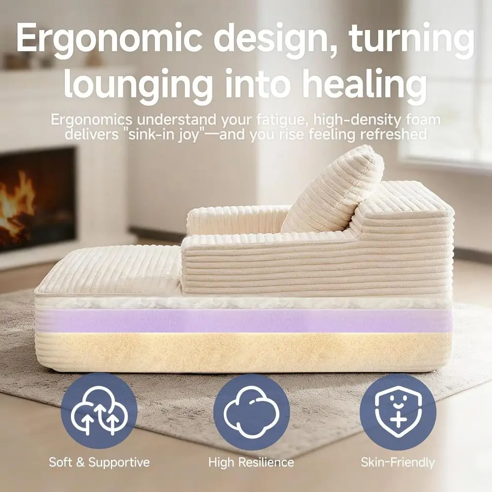 Chaise lounge para interiores de 45 pulgadas, sofá cama cubierto de pana para asientos profundos, sofá cama y lectura, ideal para sala de estar