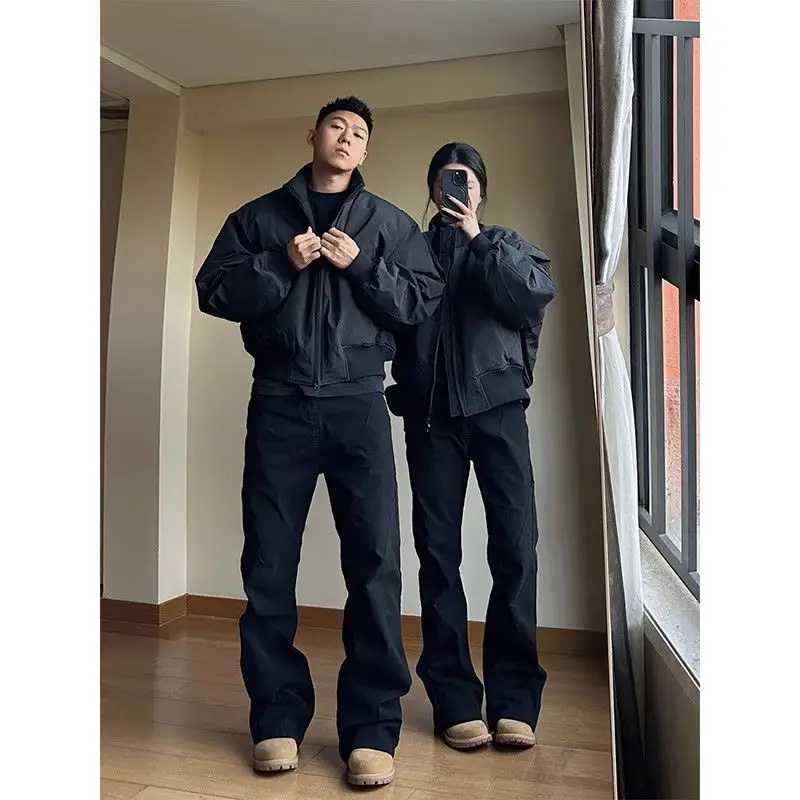 

Мужские черные флисовые джинсы Cleanfit, осень и зима, мужская одежда в американском стиле High-Street