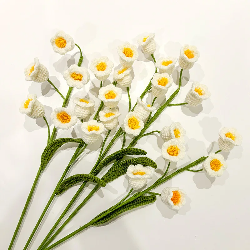 Finished Hand-woven Lily of The Valley Bouquet Diy Crocheted Simulated Bouquet Finished Knitted Ornaments Decorative Flowers