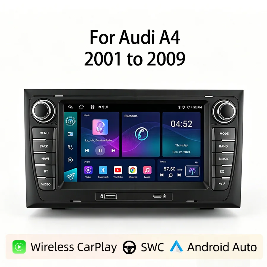 

1024*600 Car Radio For Audi A4 2001 to 2009 Wireless CarPlay Android Auto GPS Bluetooth Steering Control